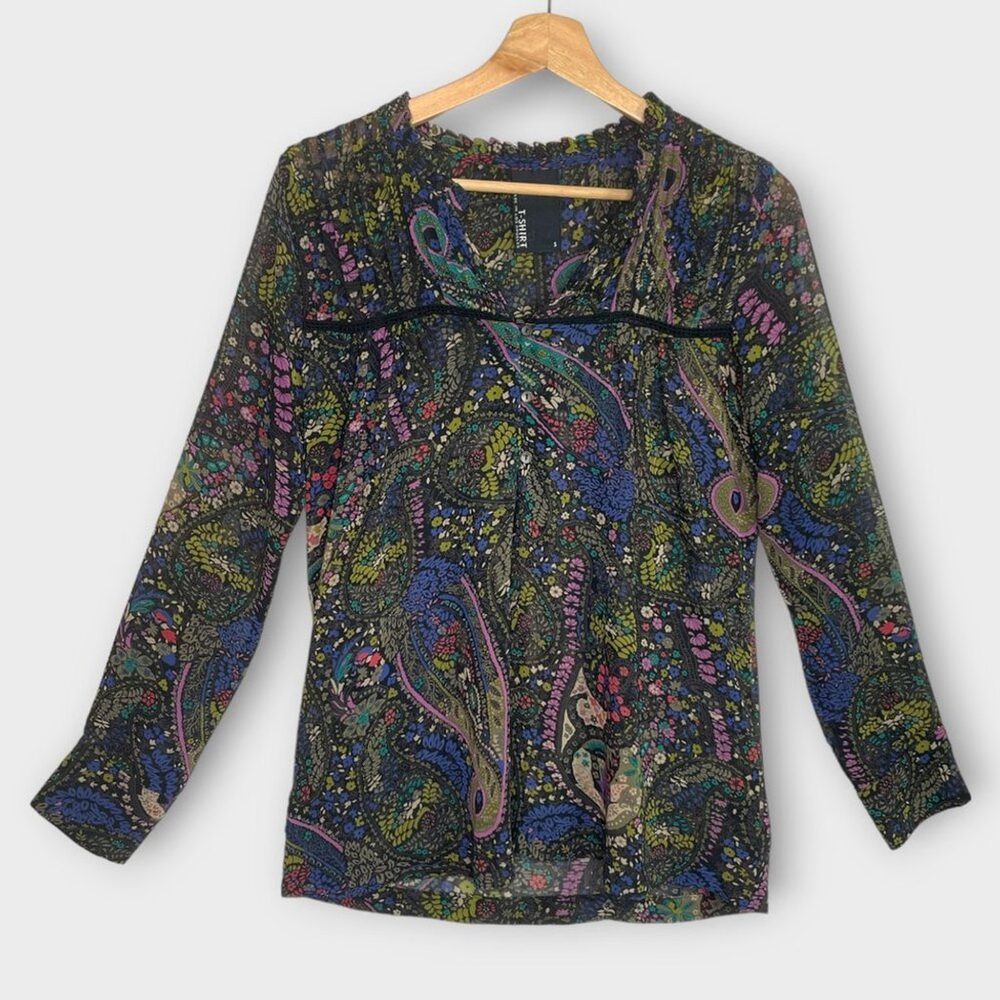 🦜 Anthropologie Dolan Left Coast Woman's Top Blouse Black Paisley Size S